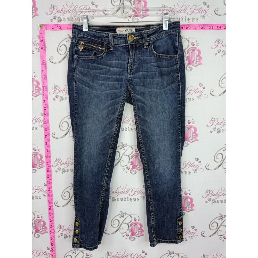 Guess y2k Dark Indigo Ankle Skinny Jeans with Gold Hardware